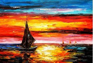 Εικόνα της Modern Art - Sonnenuntergang bei Sylt d89497 60x90cm exzellentes Ölgemälde