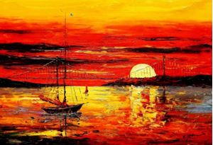 Εικόνα της Modern Art - Sonnenuntergang bei Sylt d89498 60x90cm exzellentes Ölgemälde