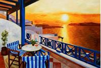 Εικόνα της Modern Art - Hotelterrasse auf Mykonos d89518 60x90cm Ölbild handgemalt