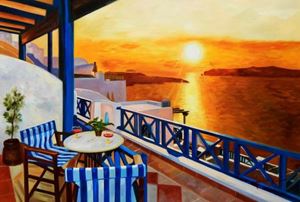 Εικόνα της Modern Art - Hotelterrasse auf Mykonos d89518 60x90cm Ölbild handgemalt