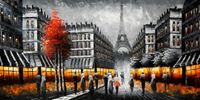 Εικόνα της Modern Art - Paris Spaziergang am Abend f89564 60x120cm Ölbild handgemalt
