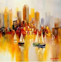 Εικόνα της Modern Art - Segelboote auf dem Hudson River New York City g89600 80x80cm abstraktes Ölbild