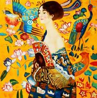 Resim Gustav Klimt - Frau mit Fächer g89604 80x80cm Jugendstil Ölgemälde handgemalt