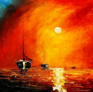 Εικόνα της Modern Art - Sonnenuntergang bei Sylt g89611 80x80cm exzellentes Ölgemälde