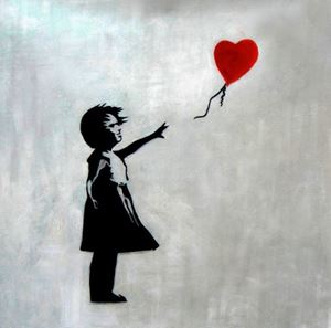 Afbeelding van Homage to Banksy - Girl with balloon g89615 80x80cm exquisites Ölgemälde