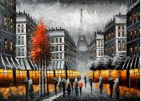 Εικόνα της Modern Art - Paris Spaziergang am Abend i89646 80x110cm Ölbild handgemalt