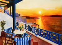 Εικόνα της Modern Art - Hotelterrasse auf Mykonos i89647 80x110cm Ölbild handgemalt