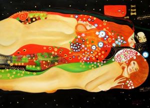 Afbeelding van Gustav Klimt - Wasserschlangen i89659 80x110cm imposantes Ölgemälde handgemalt