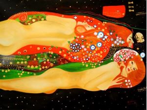 Afbeelding van Gustav Klimt - Wasserschlangen k89689 90x120cm imposantes Ölgemälde handgemalt