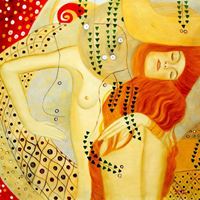 Afbeelding van Gustav Klimt - Wasserschlangen I close up m89737 120x120cm imposantes Ölgemälde handgemalt