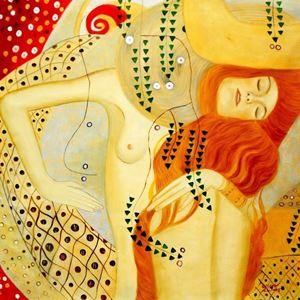 Afbeelding van Gustav Klimt - Wasserschlangen I close up m89737 120x120cm imposantes Ölgemälde handgemalt