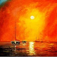Εικόνα της Modern Art - Sonnenuntergang bei Sylt m89742 120x120cm exzellentes Ölgemälde