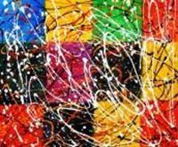 Afbeelding van Homage of Pollock - Dripping over cubes c89872 50x60cm abstraktes Ölgemälde handgemalt