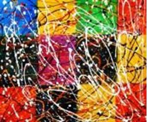 Afbeelding van Homage of Pollock - Dripping over cubes c89872 50x60cm abstraktes Ölgemälde handgemalt