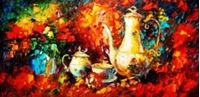 Εικόνα της Modern Art - Stillleben mit Kaffeeservice f90013 60x120cm Ölbild handgemalt