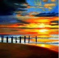Εικόνα της Modern Art - Nordsee Sonnenuntergang m90346 120x120cm handgemaltes Ölbild