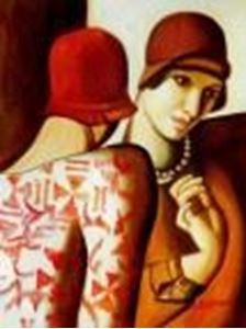 Picture of Homage to Tamara de Lempicka - Die Freundinnen a90442 30x40cm Ölbild handgemalt