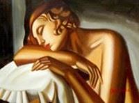 Afbeelding van Homage of Tamara de Lempicka - Die Schläferin II a90468 30x40cm Art Deco Ölbild handgemalt