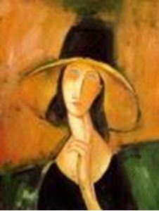 Obrazek Amedeo Modigliani - Jeanne Hebuterne mit Hut a90940 30x40cm handgemaltes Ölbild Museumsqualität