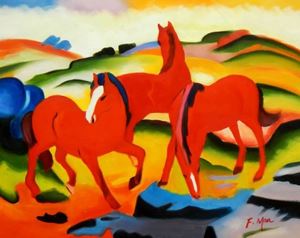 Afbeelding van Franz Marc - Weidende Pferde b90505 40x50cm Ölgemälde handgemalt