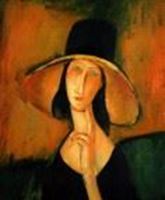 Afbeelding van Amedeo Modigliani - Jeanne Hebuterne mit Hut b90943 40x50cm handgemaltes Ölbild Museumsqualität