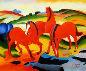 Afbeelding van Franz Marc - Weidende Pferde c90545 50x60cm Ölgemälde handgemalt