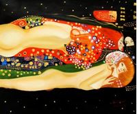 Afbeelding van Gustav Klimt - Wasserschlangen c90966 50x60cm imposantes Ölgemälde handgemalt