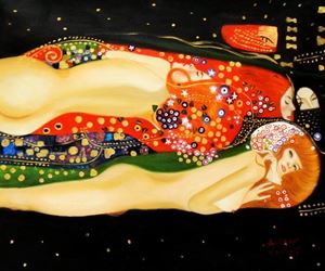 Afbeelding van Gustav Klimt - Wasserschlangen c90966 50x60cm imposantes Ölgemälde handgemalt
