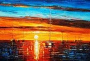 Picture of Modern Art - Sonnenuntergang bei Sylt d90587 60x90cm exzellentes Ölgemälde