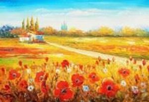 Picture of Mohnfeld in der Toscana d90601 60x90cm exzellentes Ölgemälde handgemalt
