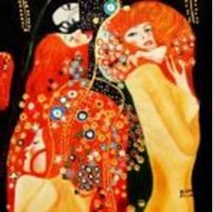 Afbeelding van Gustav Klimt - Wasserschlangen close up e90566 60x60cm imposantes Ölgemälde handgemalt
