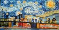 Imagen de Vincent van Gogh - Homage New Yorker Sternennacht f90785 60x120cm Ölgemälde handgemalt