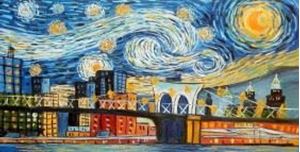 Afbeelding van Vincent van Gogh - Homage New Yorker Sternennacht f90785 60x120cm Ölgemälde handgemalt