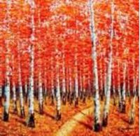 Εικόνα της Modern Art - Birkenhain im Herbst g90678 80x80cm exzellentes Ölbild handgemalt