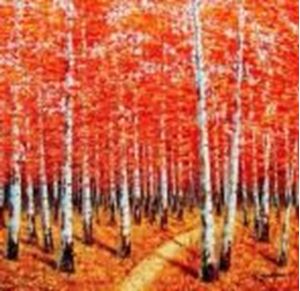 Εικόνα της Modern Art - Birkenhain im Herbst g90678 80x80cm exzellentes Ölbild handgemalt