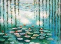 Resim Claude Monet - Seerosen & Weiden Spezialausführung mintgrün i90754 80x110cm Ölbild handgemalt