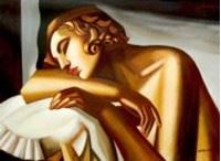 Afbeelding van Homage of Tamara de Lempicka - Die Schläferin II i90760 80x110cm Art Deco Ölbild handgemalt