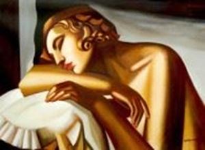 Afbeelding van Homage of Tamara de Lempicka - Die Schläferin II i90760 80x110cm Art Deco Ölbild handgemalt