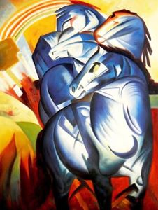 Afbeelding van Franz Marc - Turm der blauen Pferde k90808 90x120cm Expressionismus Ölgemälde handgemalt