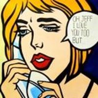 Afbeelding van Homage to Roy Lichtenstein - I love you Pop Art m90880 120x120cm exquisites Ölbild handgemalt