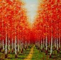 Εικόνα της Modern Art - Birkenweg im Herbst m90892 120x120cm exzellentes Ölbild handgemalt