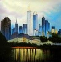 Picture of Modern Art Skyline Frankfurt am Main II m90898 120x120cm exzellentes Ölgemälde handgemalt