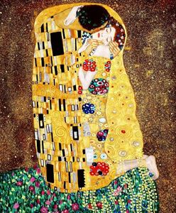 Resim Gustav Klimt - Der Kuss Jugendstil Ölgemälde handgemalt Museumsqualität