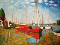 Resim Claude Monet - Rote Boote bei Argenteuil k91239 90x120cm handgemaltes Ölbild