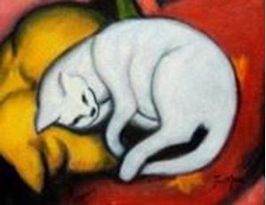 Afbeelding van Franz Marc - Weiße Katze a91008 30x40cm Expressionismus Ölgemälde handgemalt