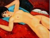 Bild von Amedeo Modigliani - Akt mit blauem Kissen a91011 30x40cm exzellentes Ölbild