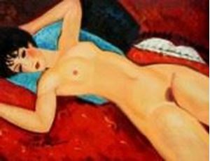 Изображение Amedeo Modigliani - Akt mit blauem Kissen a91011 30x40cm exzellentes Ölbild