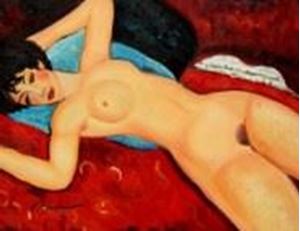 Bild von Amedeo Modigliani - Akt mit blauem Kissen a91012 30x40cm exzellentes Ölbild