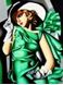 Afbeelding van Homage to T. de Lempicka - Mädchen in Grün mit Handschuhen a91023 30x40cm Art Deco Ölbild handgemalt