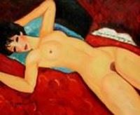 Bild von Amedeo Modigliani - Akt mit blauem Kissen b91041 40x50cm exzellentes Ölbild